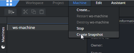 Machine create snapshot menu